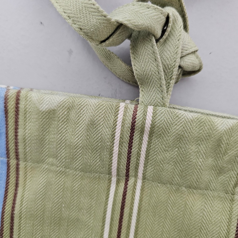 VTG Pottery Barn Cafe Curtains Valance Green Striped Cotton Ties Cottagecore - Picture 5 of 9